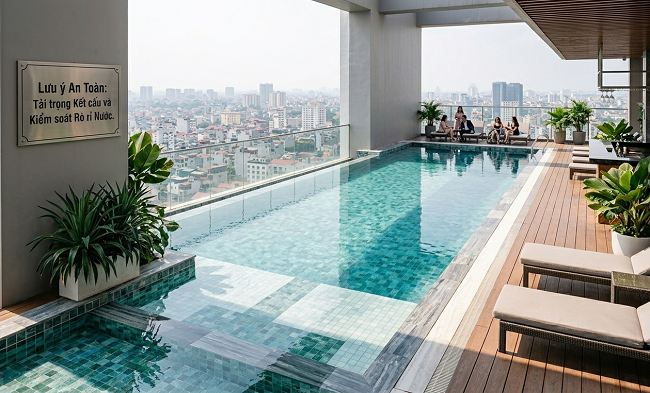 Thi công bể bơi sân thượng đẹp