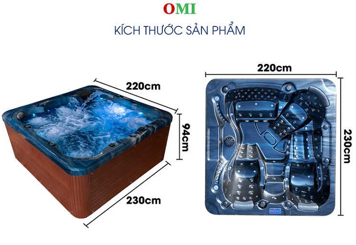 Kích thước của bồn sục jacuzzi khoáng nóng