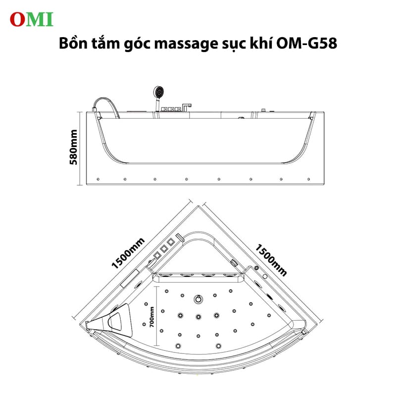 Bồn tắm góc sục massage OM-G58