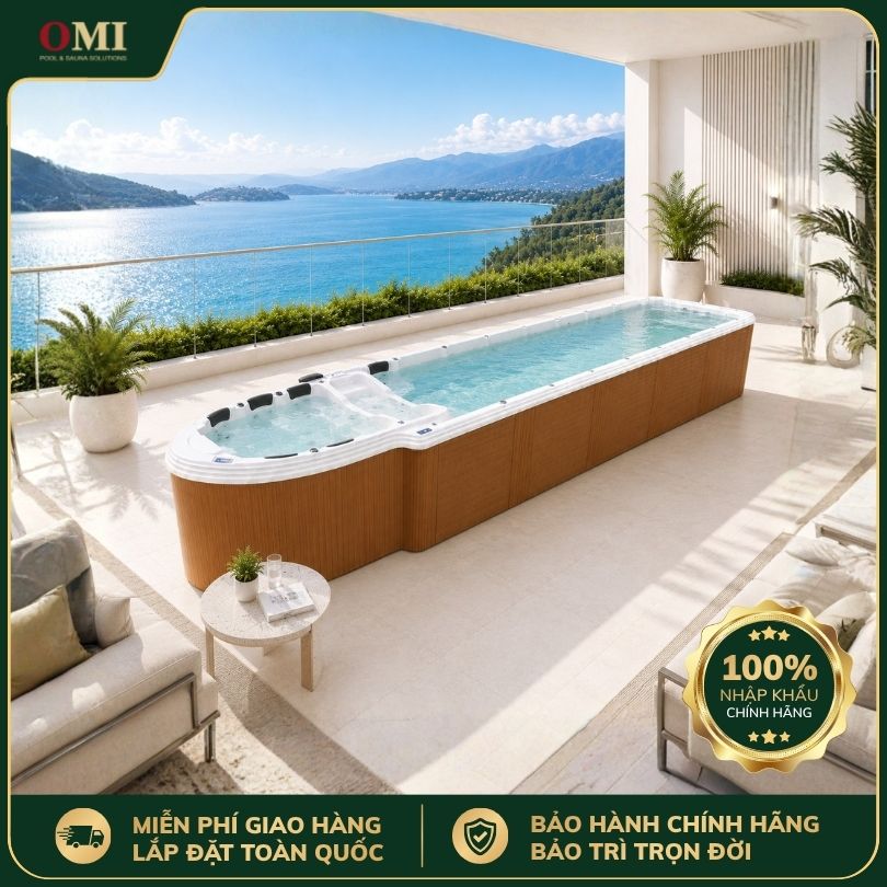 BỂ BƠI JACUZZI OM-6118 DÀI 11M8 7 GHẾ (1 nằm + 1 dài + 5 tựa)